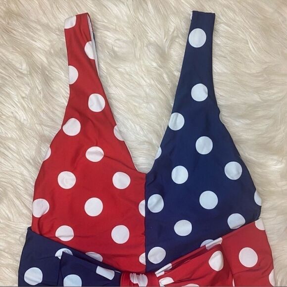 Beach Riot Samira Blue Red Polka Dot Color Block One Piece Swimsuit Sz S - Picture 12 of 16